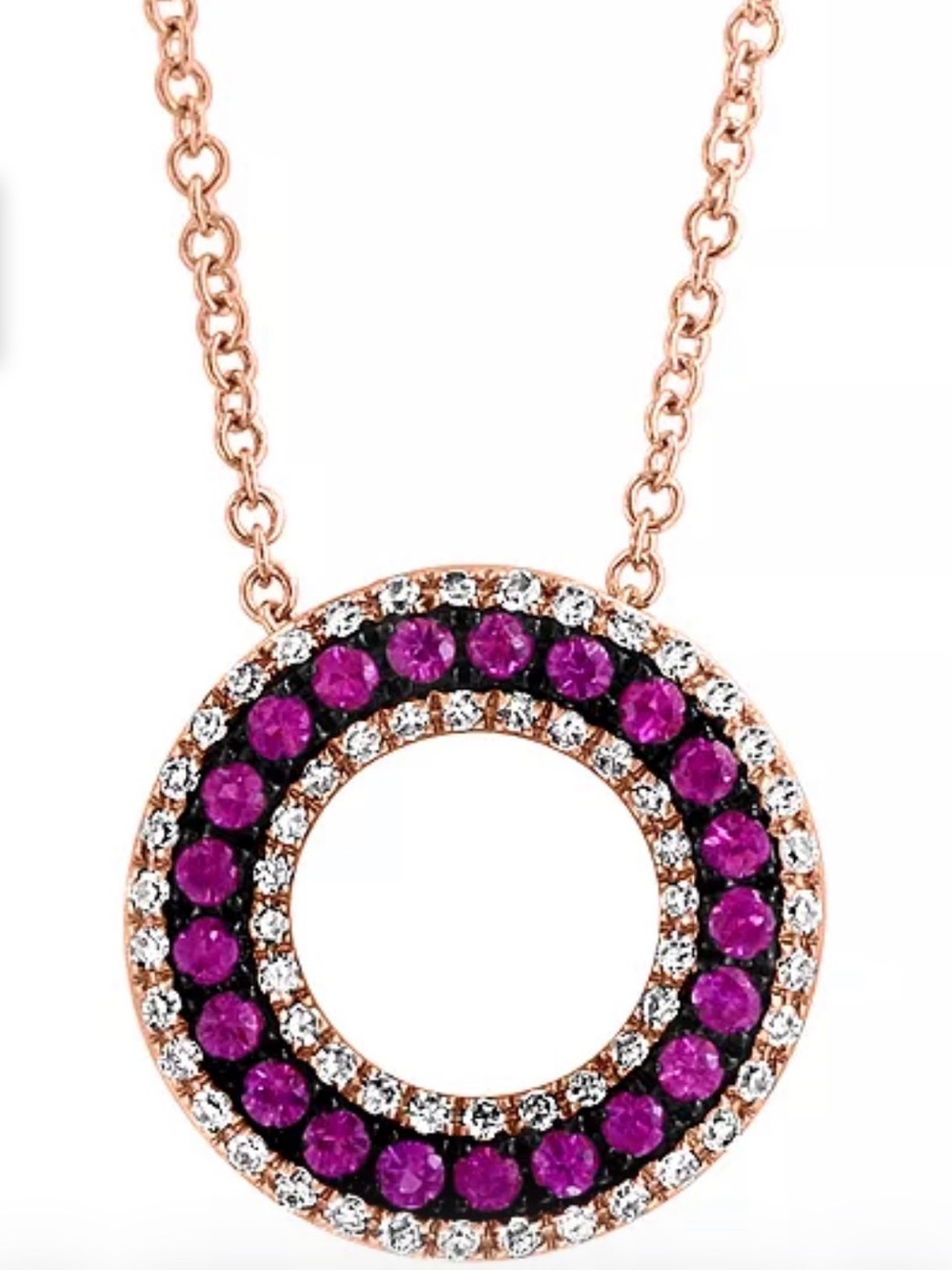 Effy Ruby and diamond pendant necklace in rose gold.